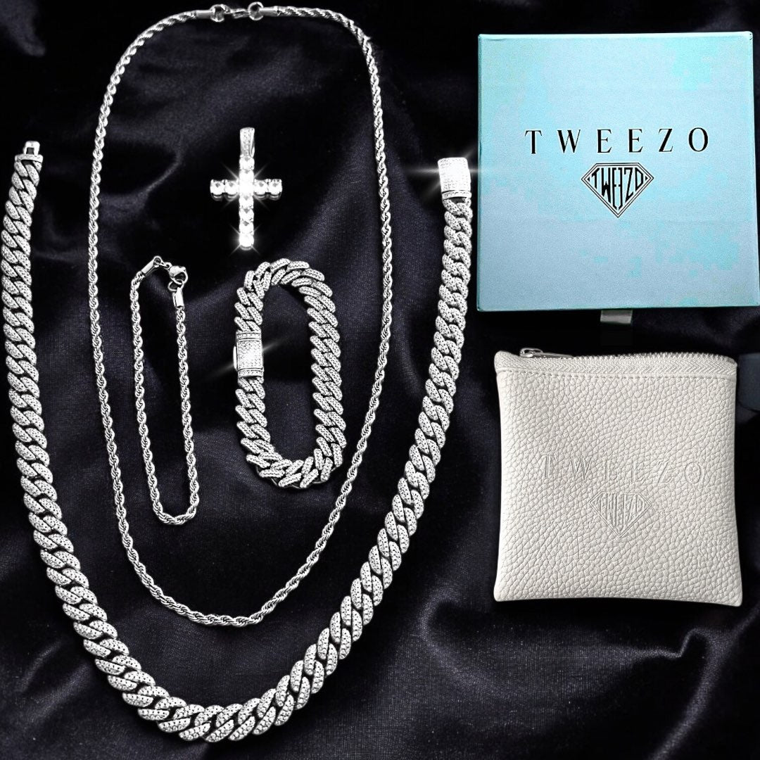 Premium Iced Cuban Blessed Set 10MM - Weissgold