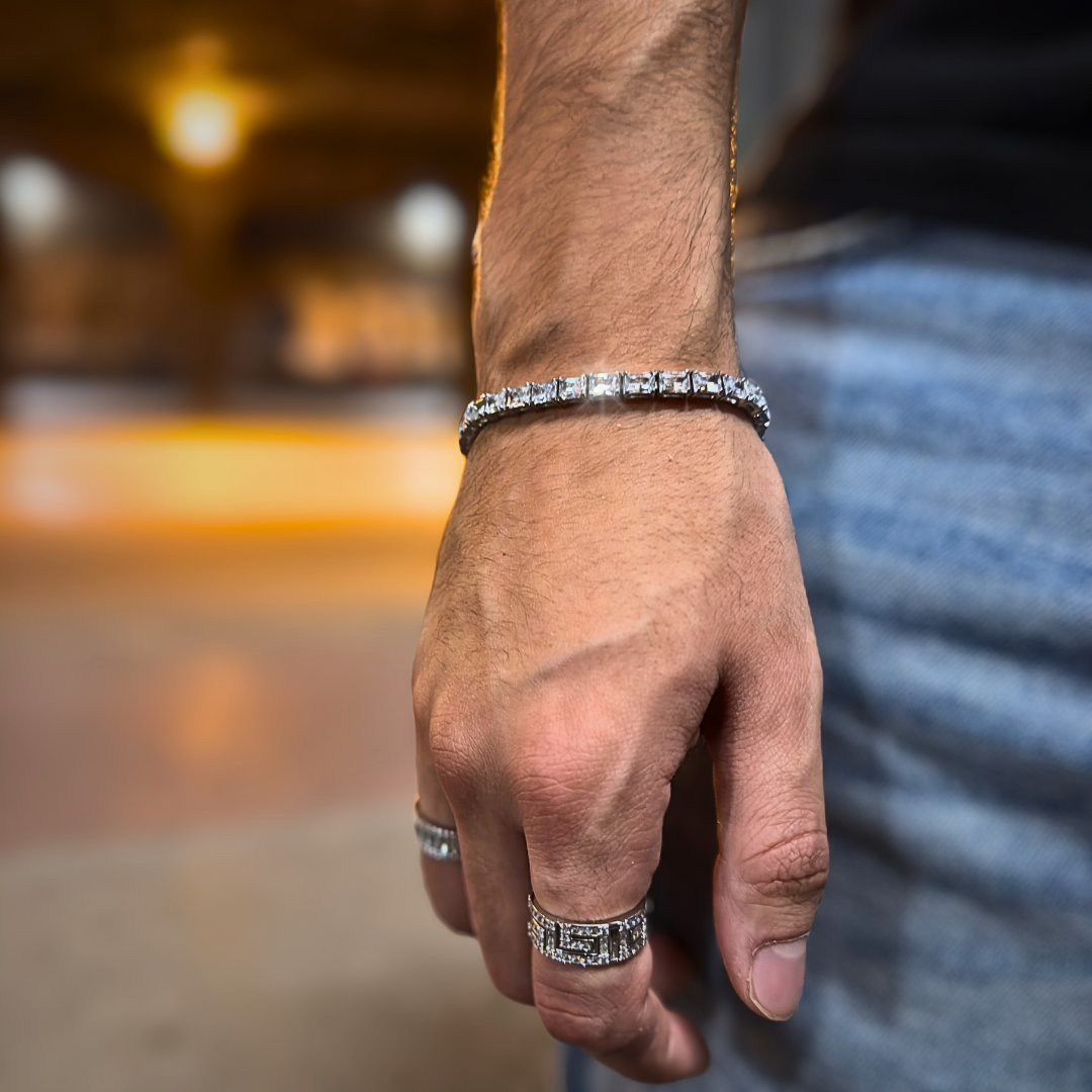 ICED BIG BAGUETTES ARMBAND S925 - WEISSGOLD