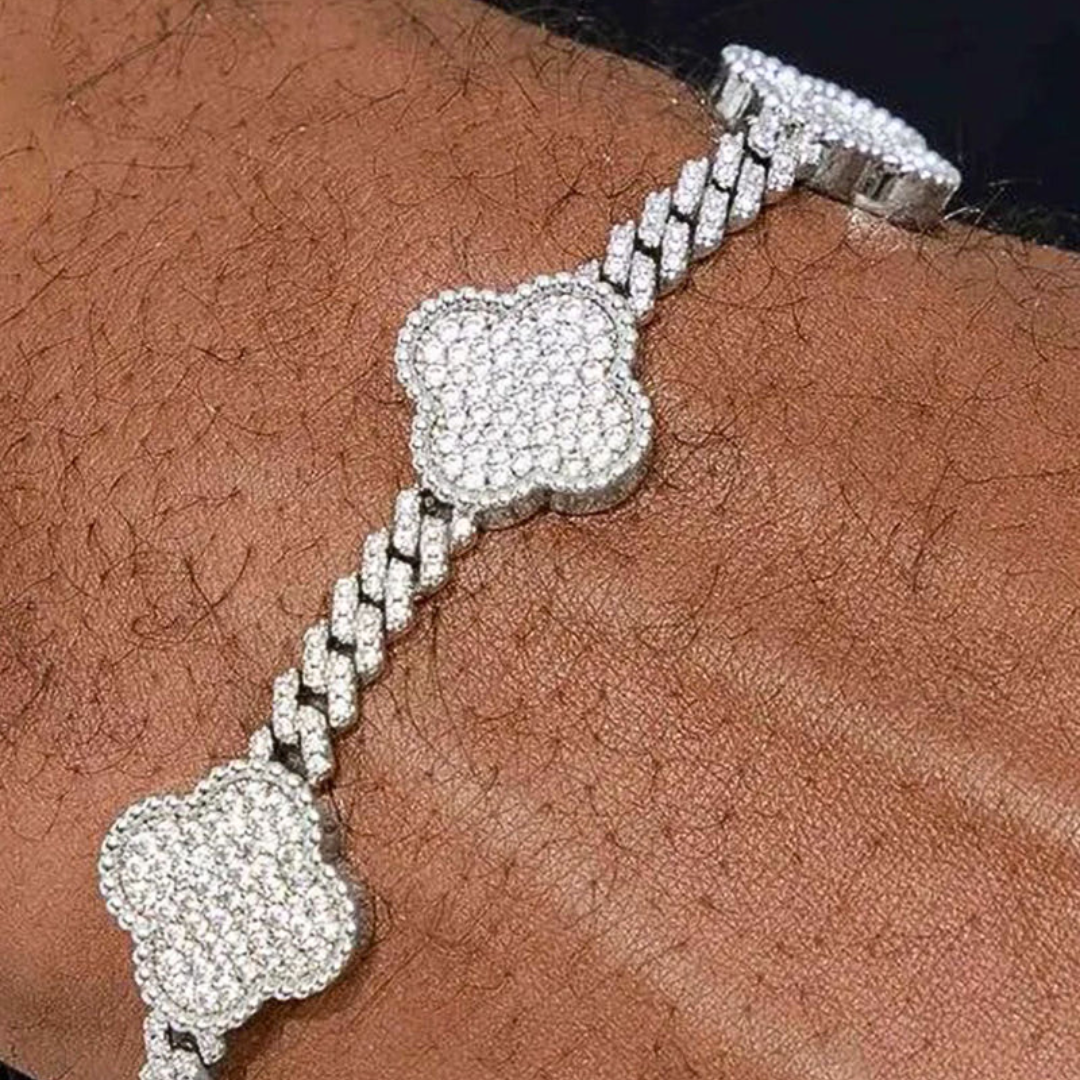MOISSANITE CUBAN CLOVER ARMBAND S925 - WEISSGOLD