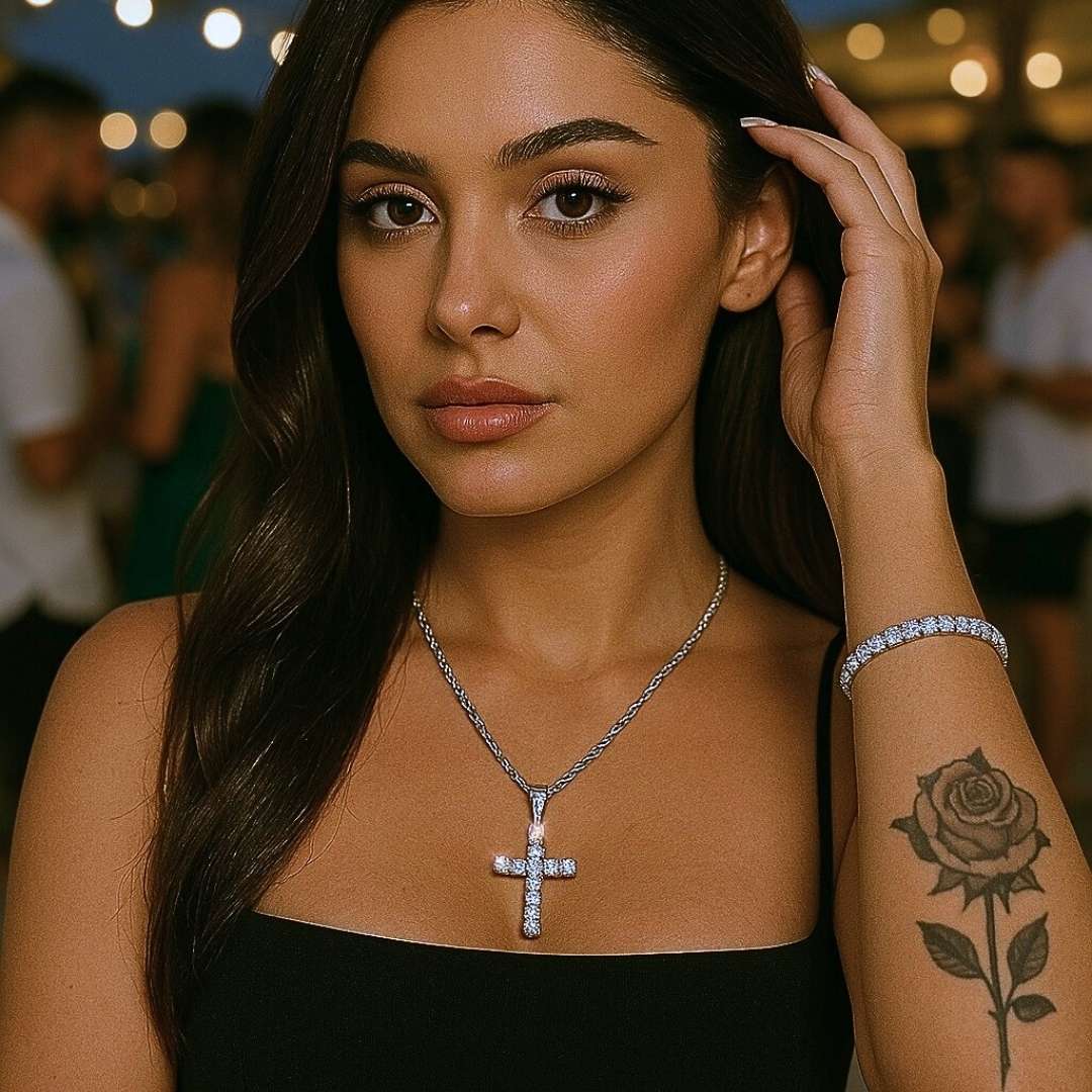 ICE KREUZ ANHÄNGER S925 - WEISSGOLD