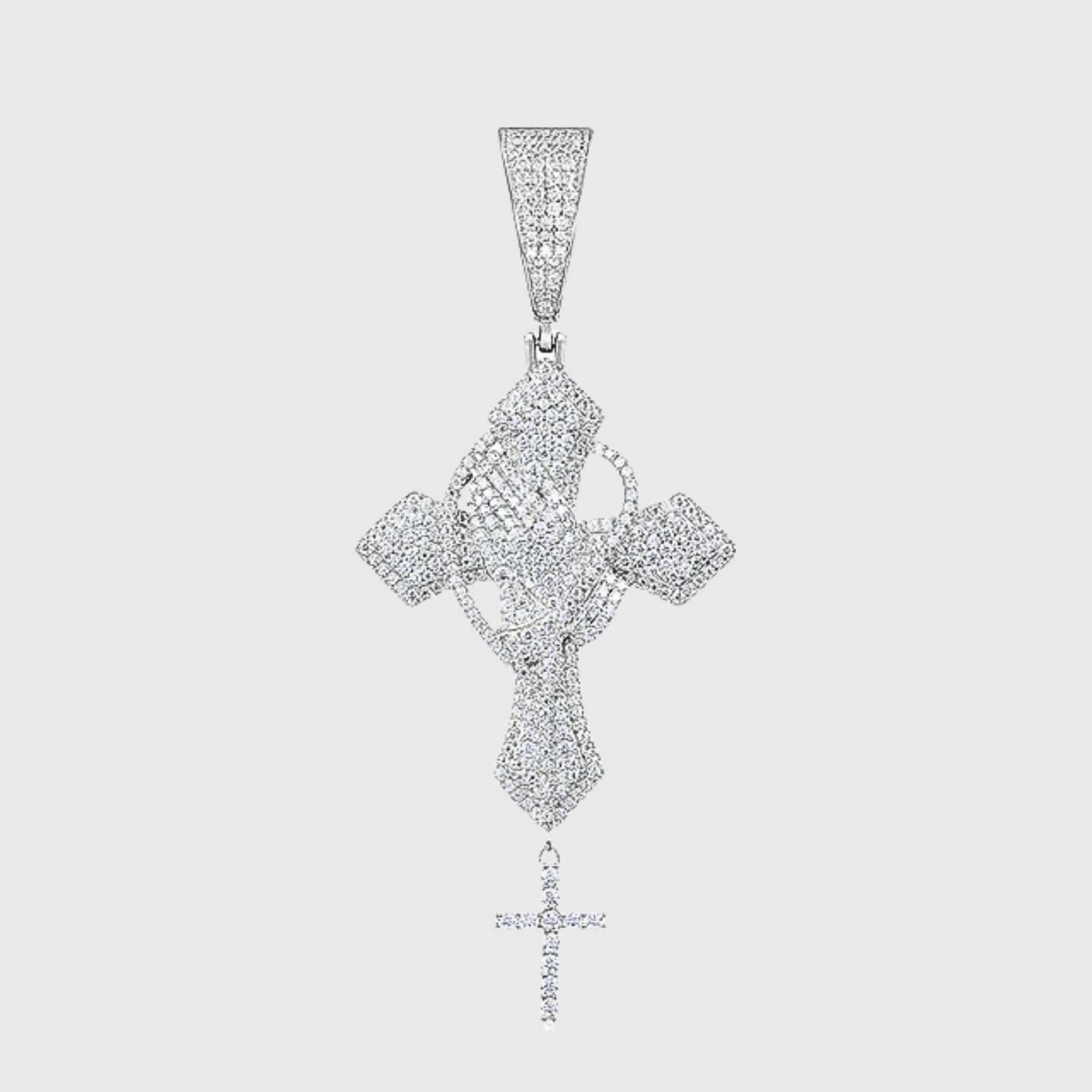 MOISSANITE ICED DOPPELKREUZ ANHÄNGER S925 - WEISSGOLD