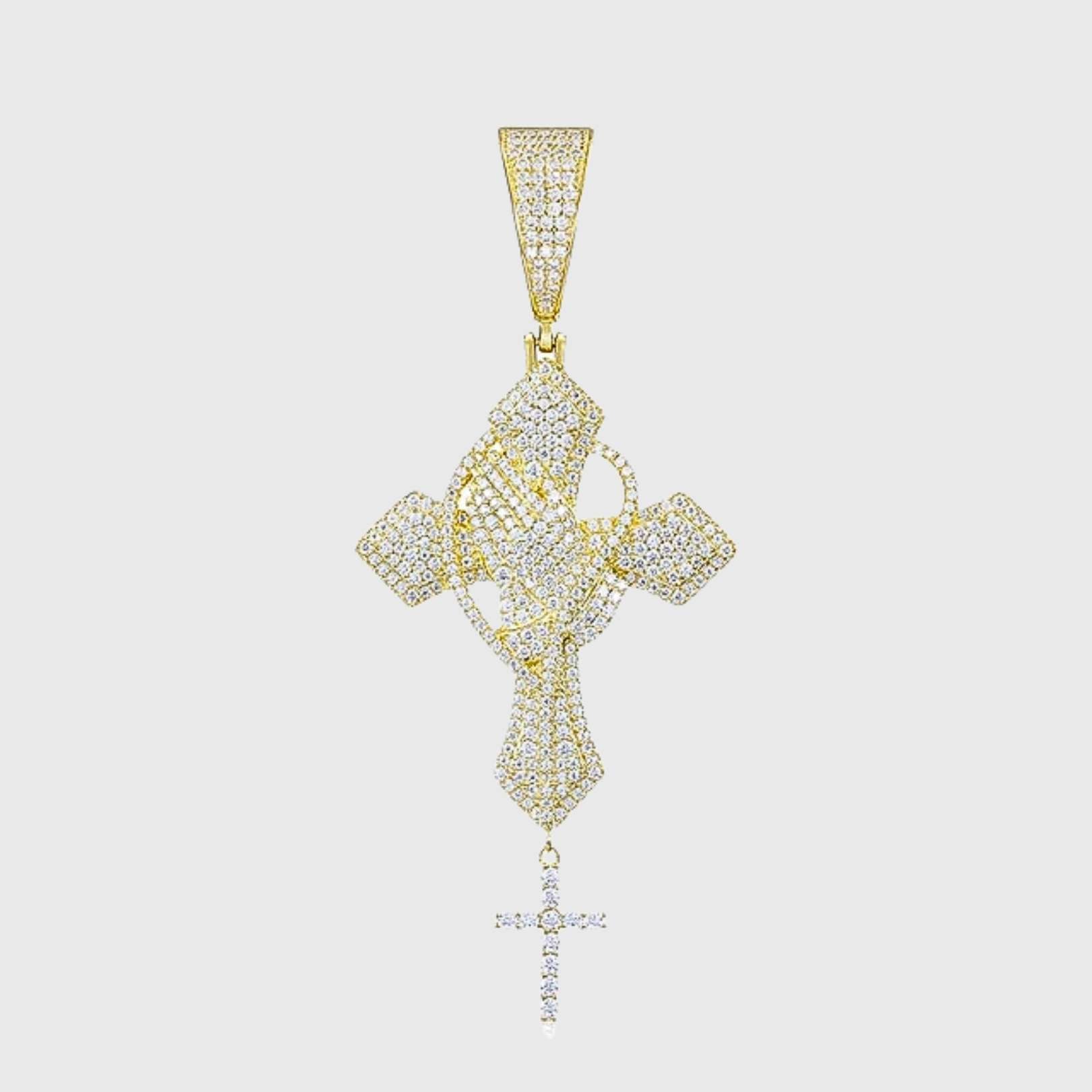 MOISSANITE ICED DOPPELKREUZ ANHÄNGER S925 - 18K GOLD