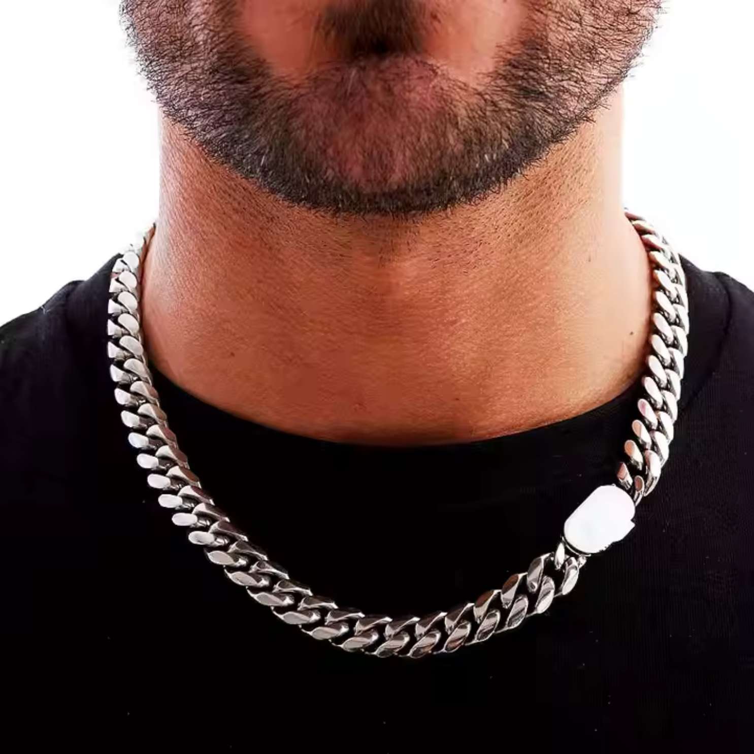 Clean Cuban Halskette 8MM - Weissgold