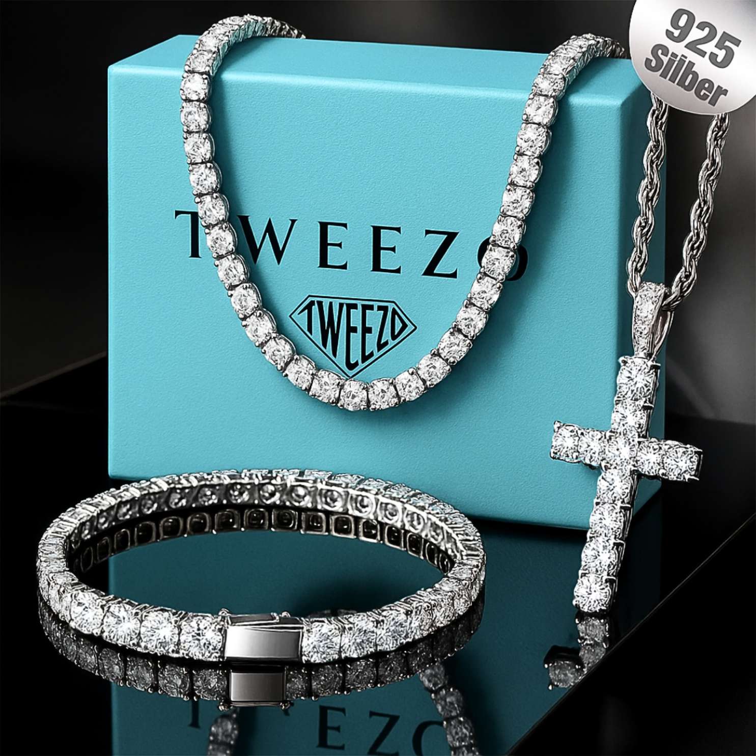 ICY CROSS SET S925 - WEISSGOLD