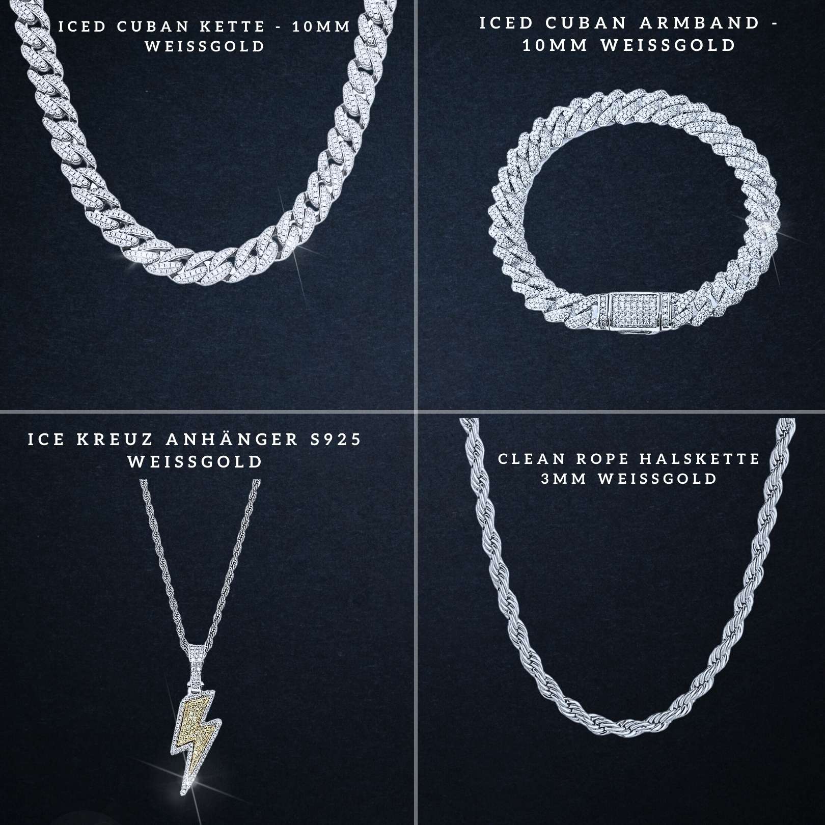 Premium Iced Cuban Blitz Set 10MM - Weissgold