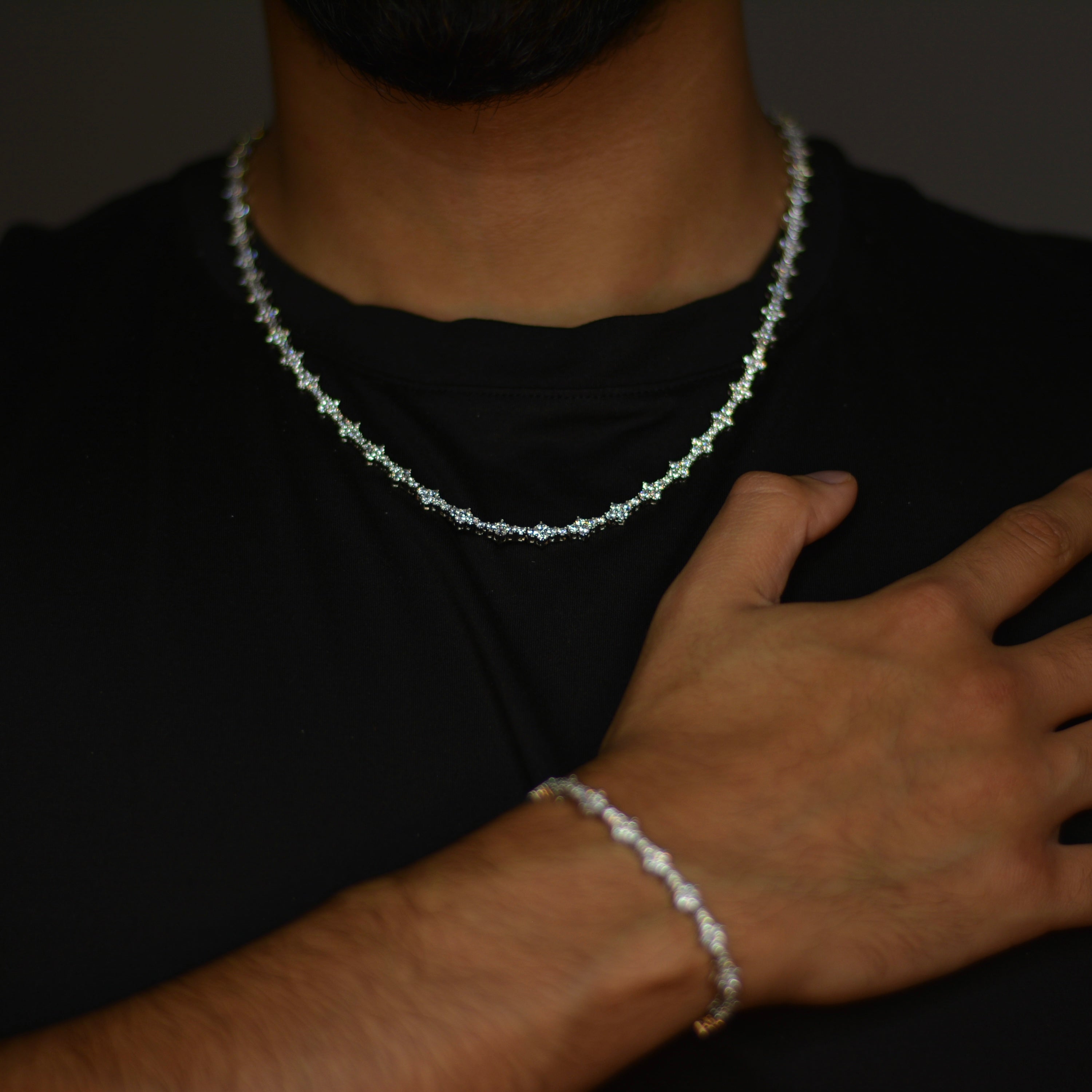 Iced Rosecomb Set 3MM - Weissgold