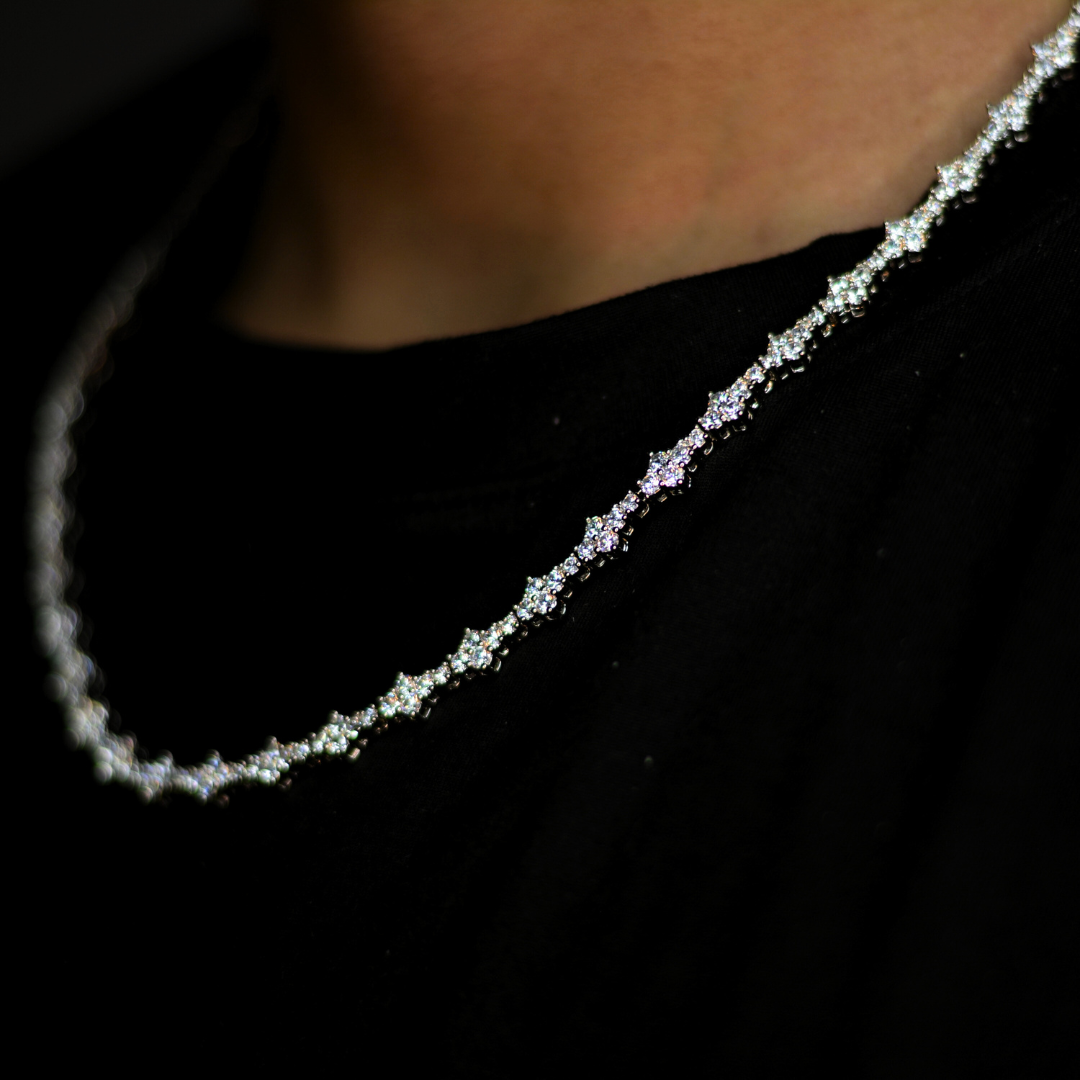 Iced Rosecomb Set 3MM - Weissgold