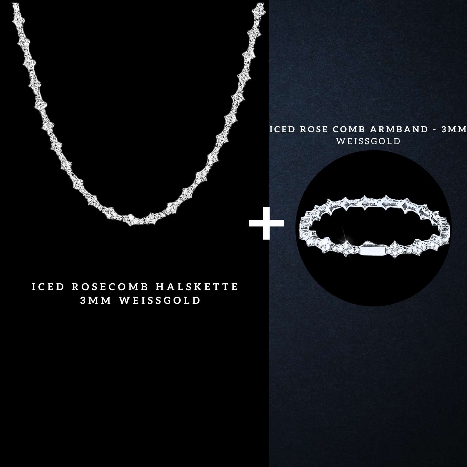 Iced Rosecomb Set 3MM - Weissgold