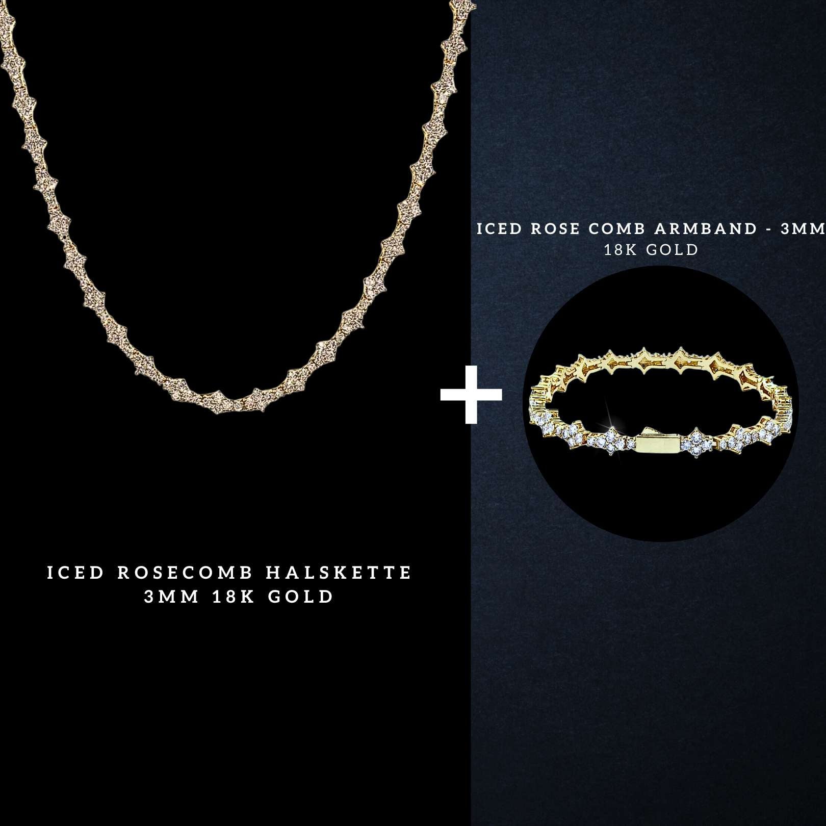 Iced Rosecomb Set 3MM - 18K Gold