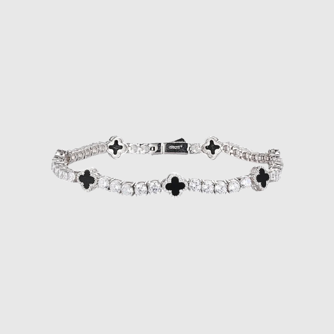MOISSANITE BLACK CLOVER TENNIS ARMBAND S925 - WEISSGOLD