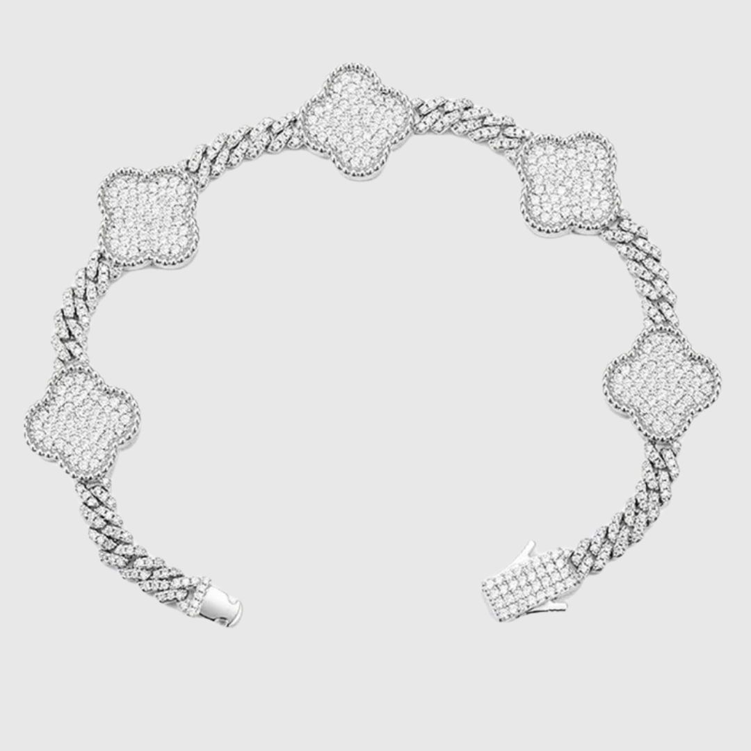 MOISSANITE CUBAN CLOVER ARMBAND S925 - WEISSGOLD