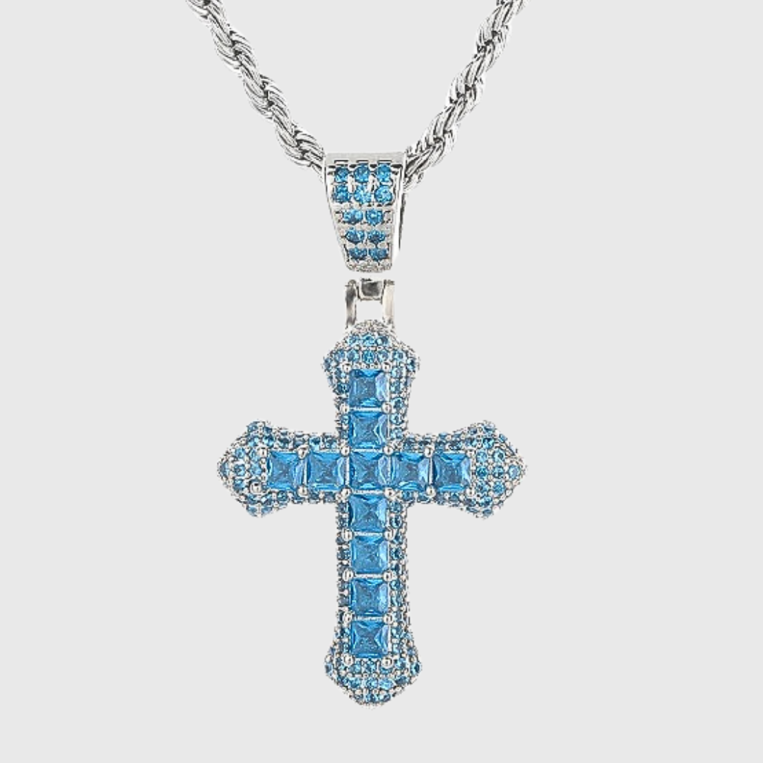 BLUE FROSTY CROSS ANHÄNGER  - WEISSGOLD